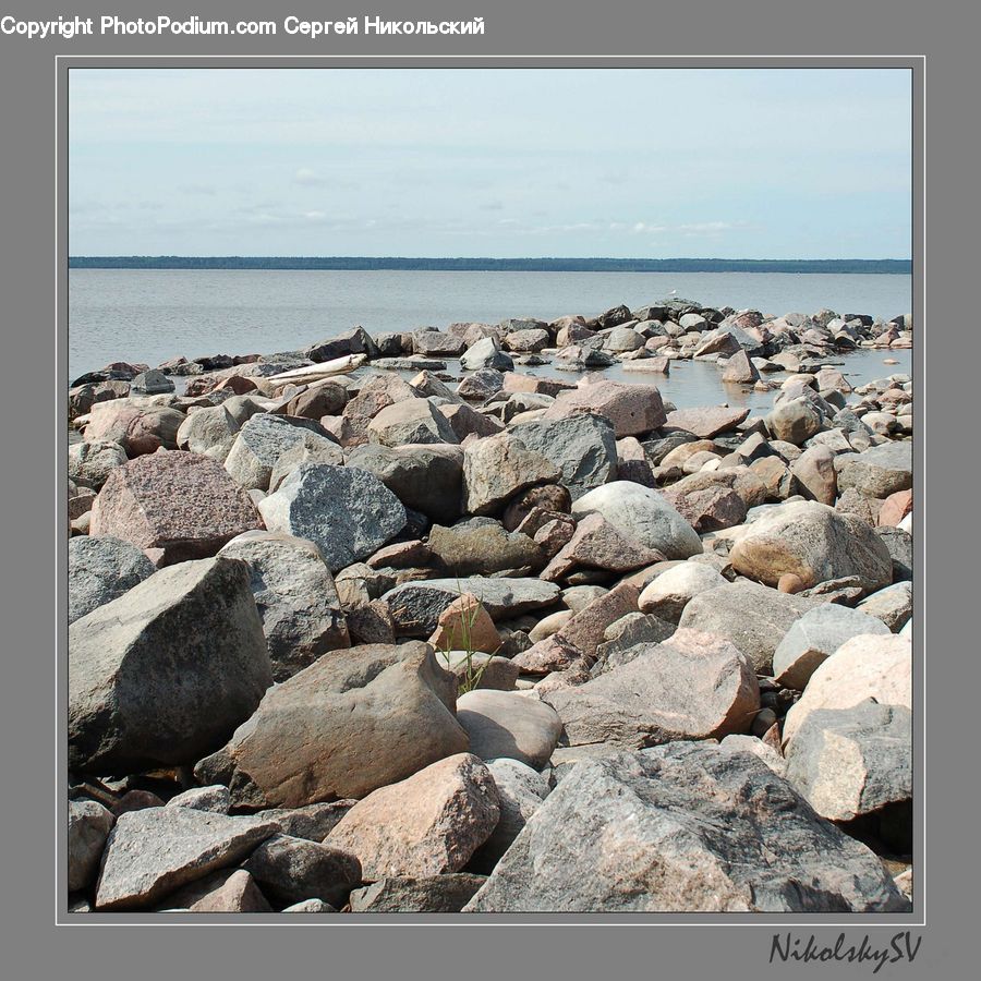 Pebble, Rock, Coast, Outdoors, Sea, Water, Rubble