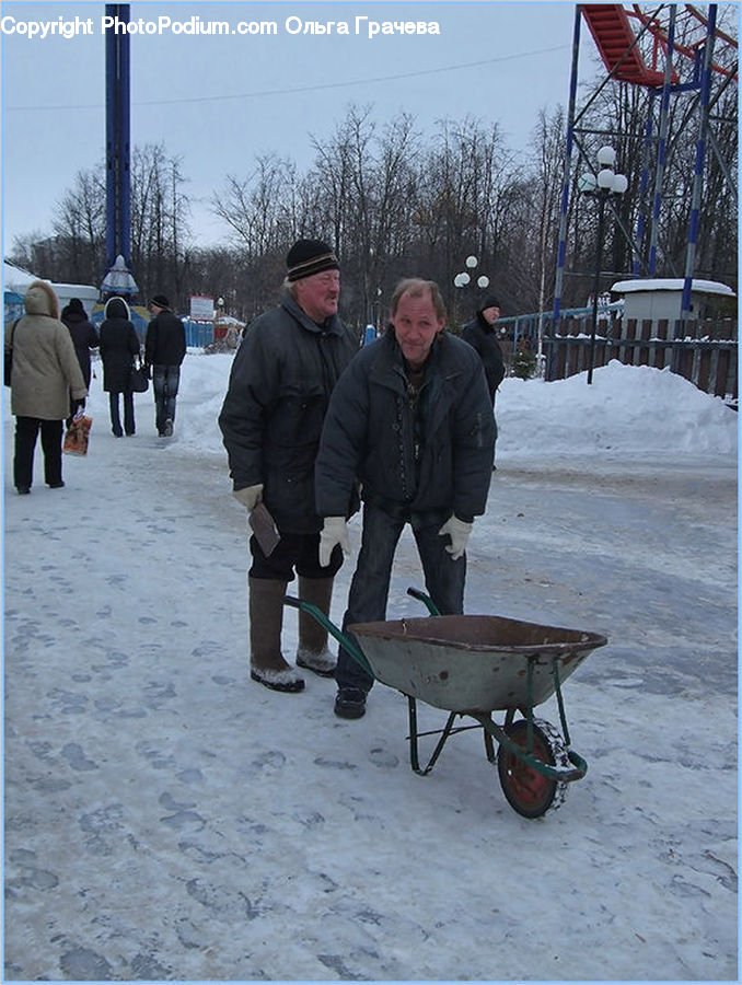 People, Person, Human, Barrow, Vehicle, Wheelbarrow, Ice