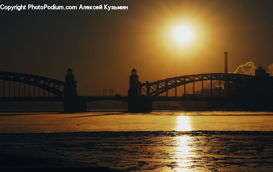 Bridge, Dawn, Dusk, Sky, Sunrise, Sunset, Fog
