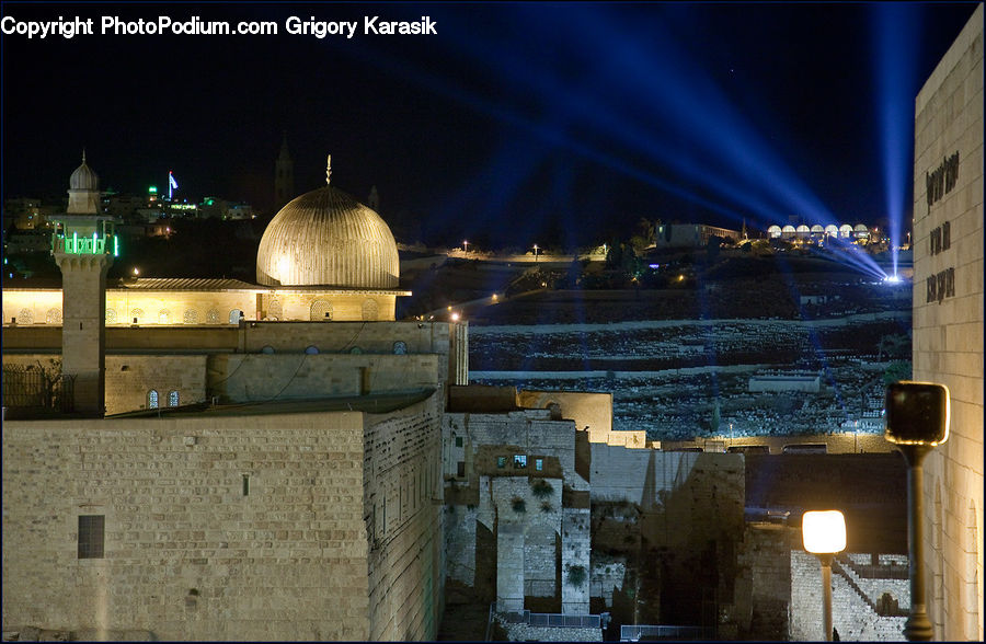 Architecture, Dome, Night, Outdoors, Mosque, Worship, Lighting