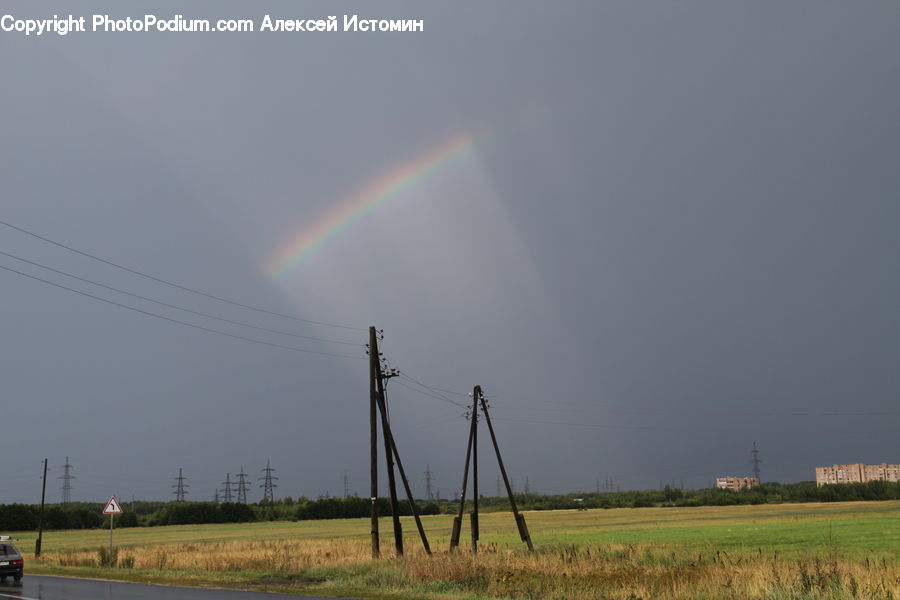 Outdoors, Rainbow, Sky, Countryside, Farm, Field, Grass