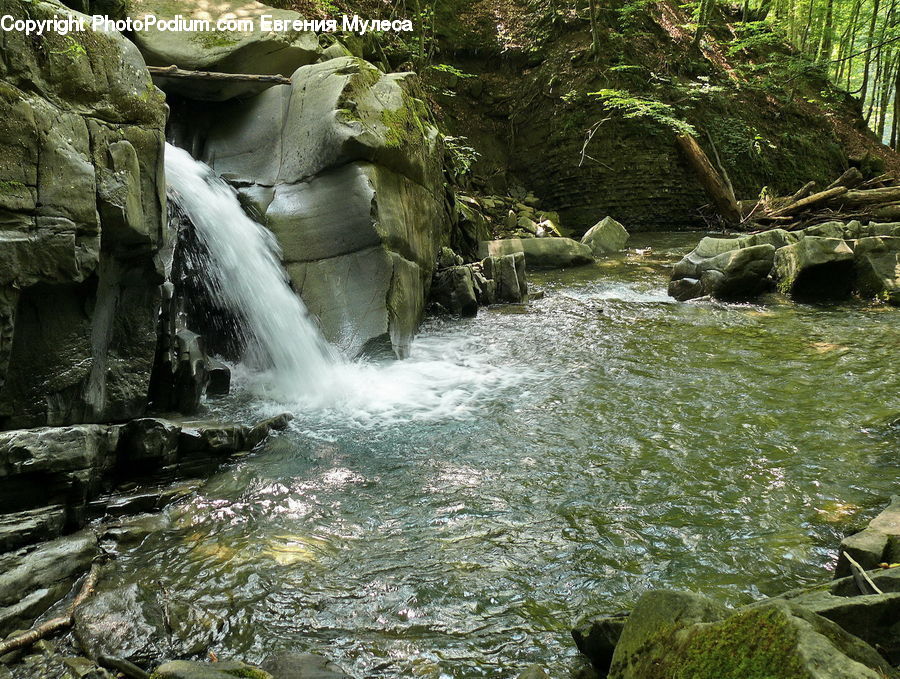 Creek, Outdoors, River, Water, Rock, Waterfall, Cliff