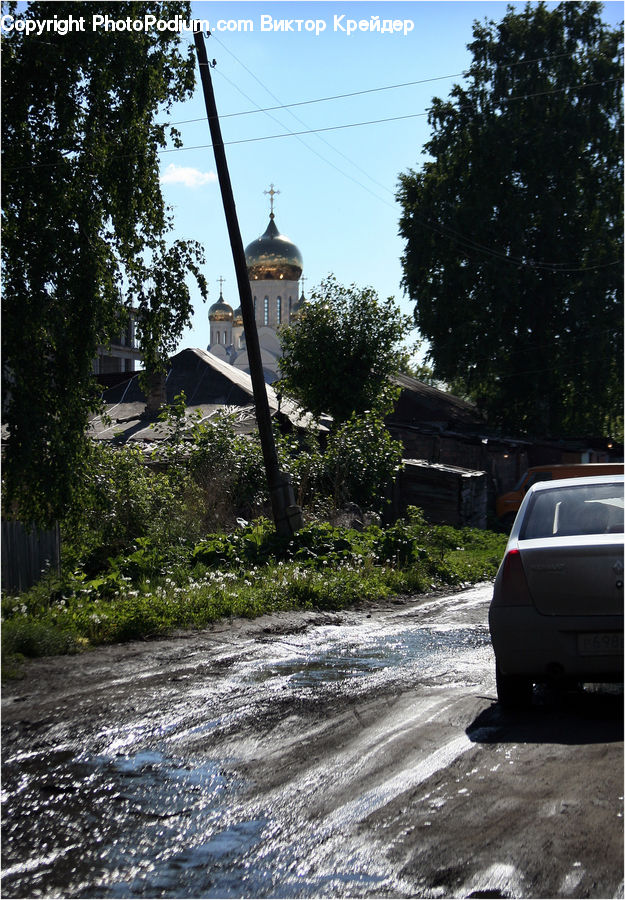 Automobile, Car, Vehicle, Flood, Dirt Road, Gravel, Road