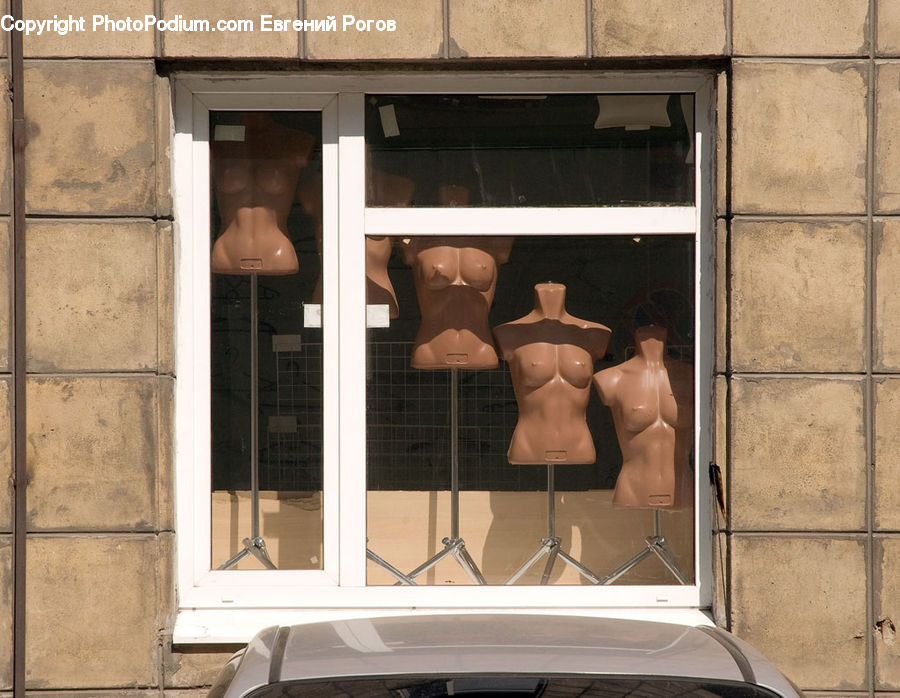 Figurine, Mannequin, Person, Torso, Window, Brick, Box