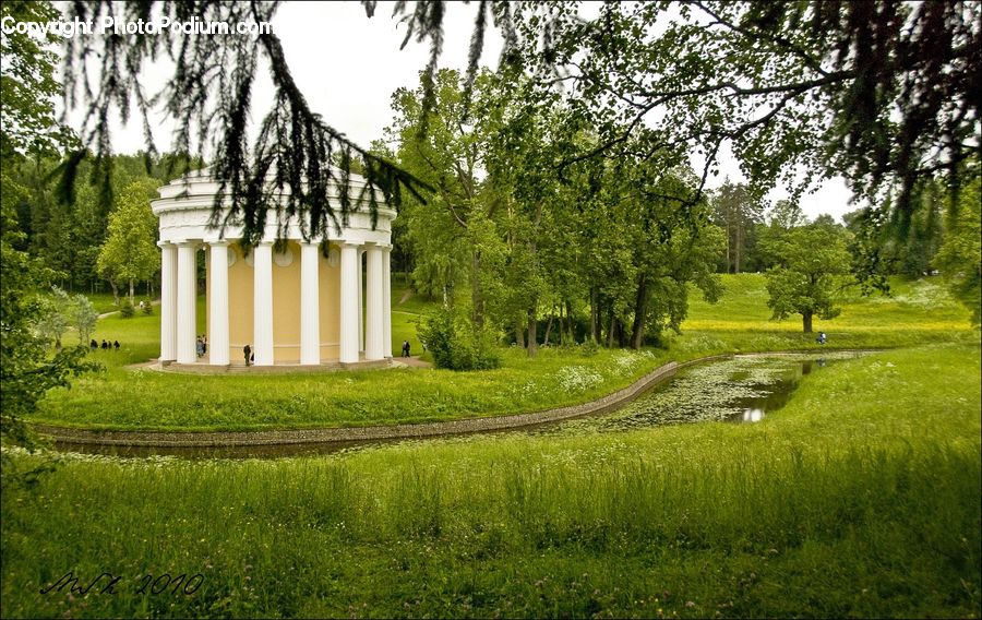 Building, Cottage, Housing, Field, Grass, Lawn, Fir