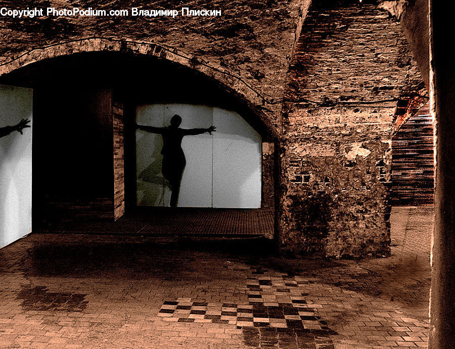 Cobblestone, Pavement, Walkway, Crypt, Dungeon, Bunker, Brick