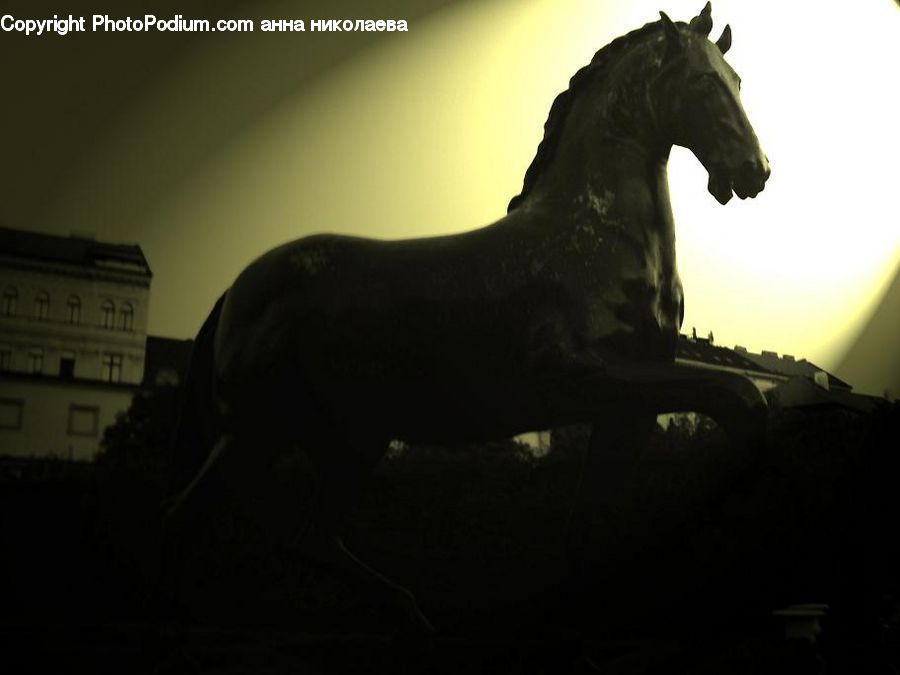Art, Gargoyle, Statue, Silhouette, Animal, Horse, Mammal