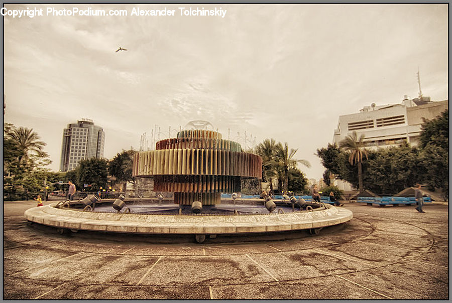 Fountain, Water, Boat, Watercraft, Military, Architecture, Downtown
