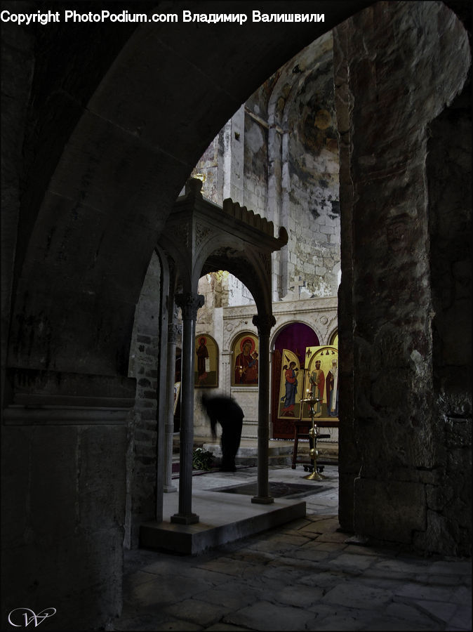 Arch, Crypt, Column, Pillar, Alley, Alleyway, Road