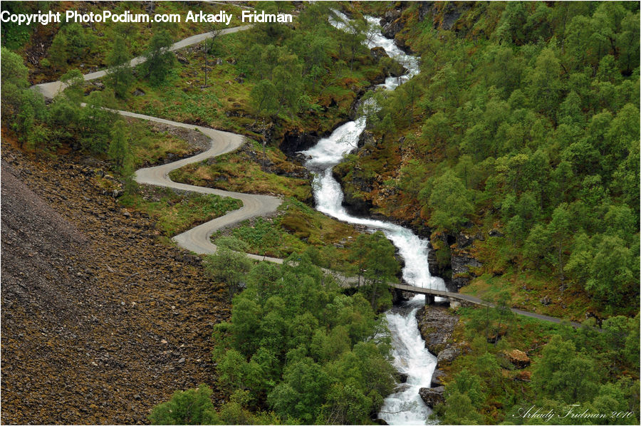 Creek, Outdoors, River, Water, Path, Trail, Aerial View