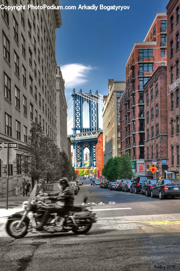 Motor, Motorcycle, Vehicle, City, Downtown, Urban, Intersection