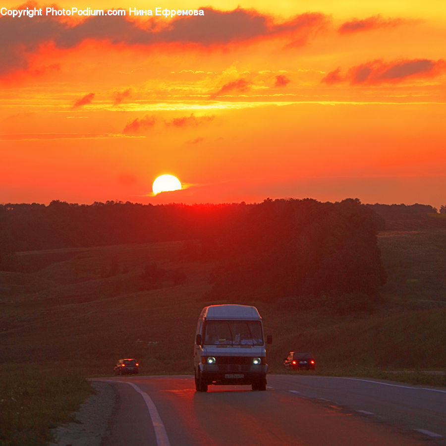 Bus, Vehicle, Dawn, Dusk, Sky, Sunrise, Sunset