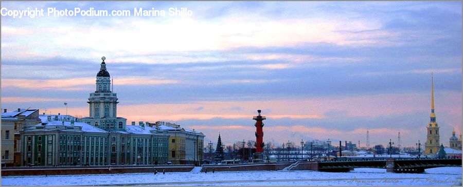 Architecture, Spire, Steeple, Tower, Train, Vehicle, Waterfront
