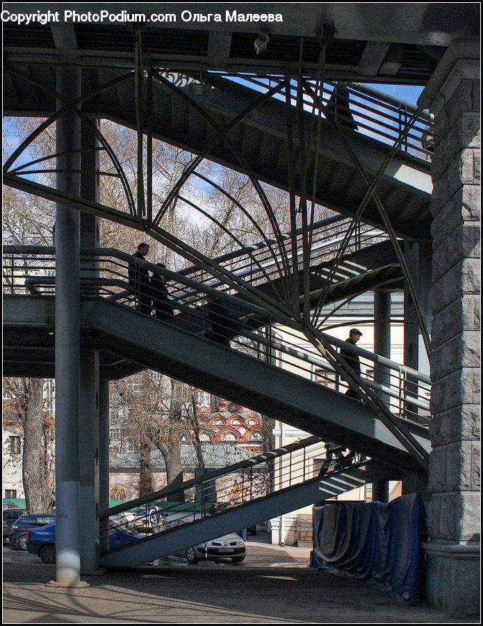 Freeway, Overpass, Banister, Handrail, Staircase, City, Downtown