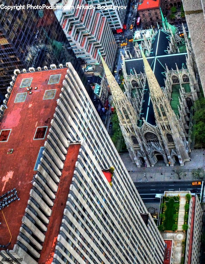 Intersection, Road, City, Downtown, Architecture, Spire, Steeple
