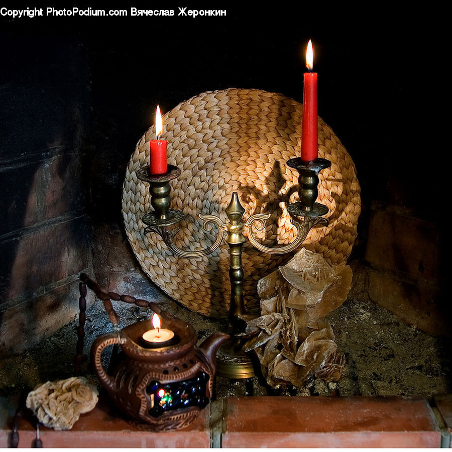Incense, Candle, Fire, Soil, Pot, Pottery