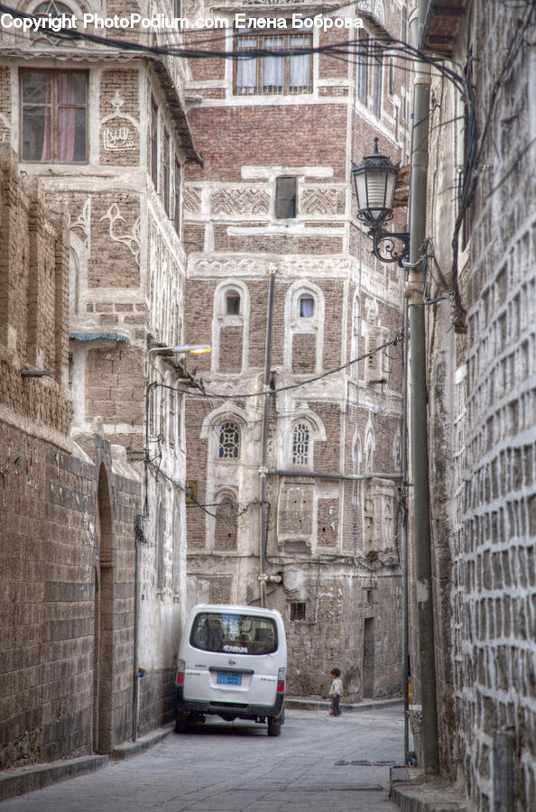Car, Van, Apartment Building, Building, High Rise, Road, Street