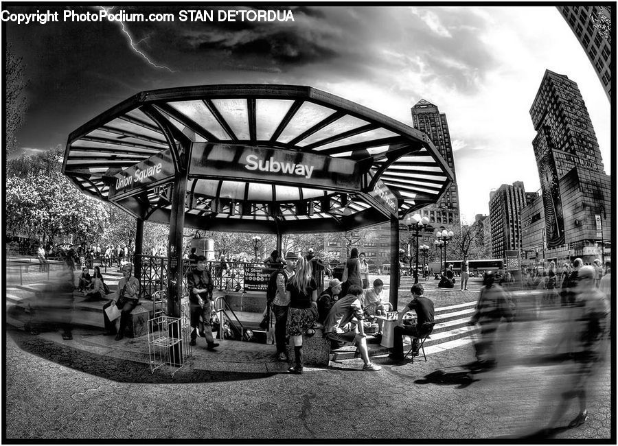 Fisheye, Bench, Bazaar, Market, People, Person, Shop