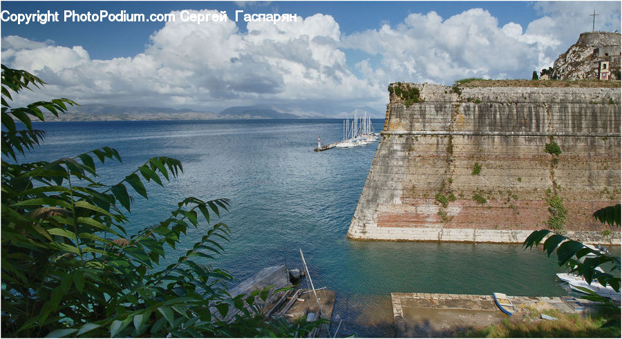 Castle, Fort, Fern, Plant, Outdoors, Sea, Water