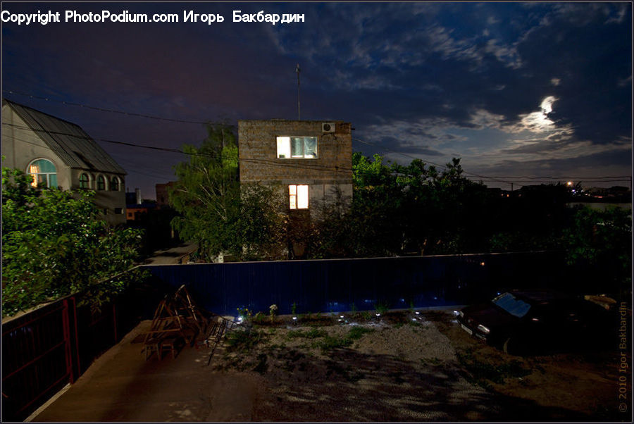 Plant, Potted Plant, Night, Outdoors, Building, Housing, Soil