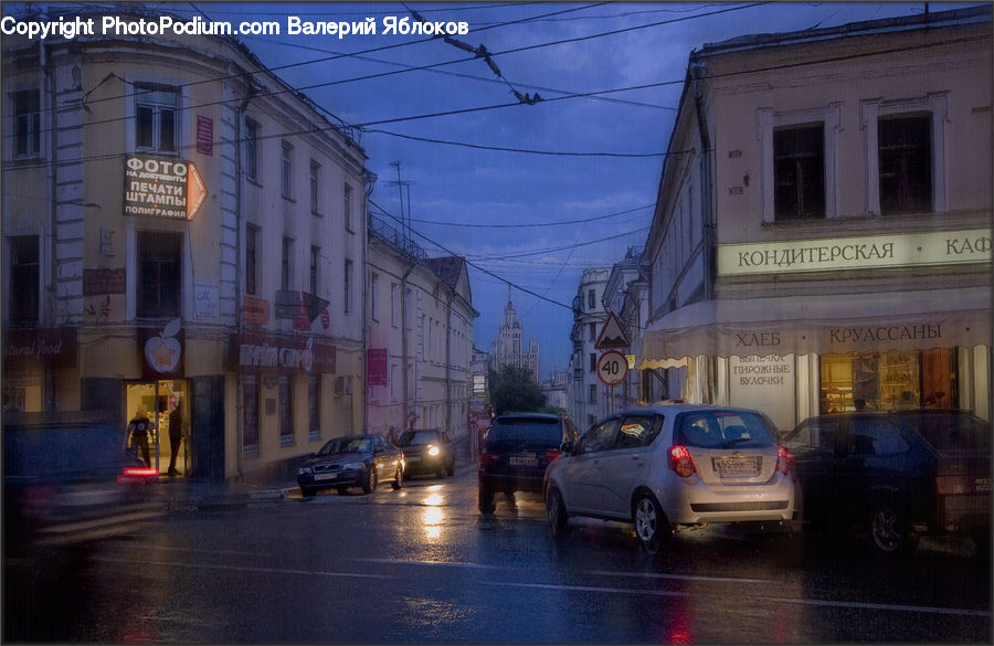 Automobile, Car, Vehicle, Sedan, Building, Downtown, Neighborhood