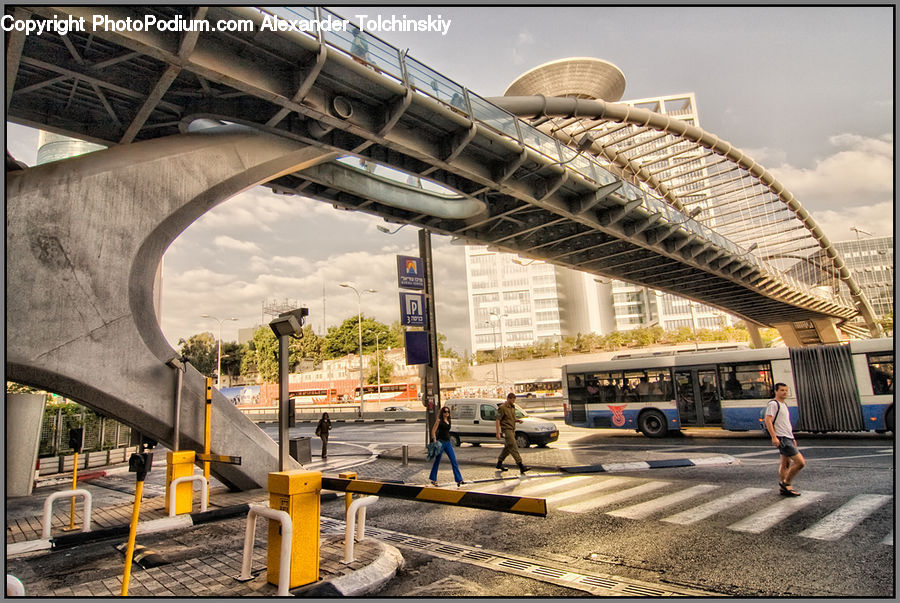 Bus, Vehicle, Construction, Freeway, Overpass, Road, City
