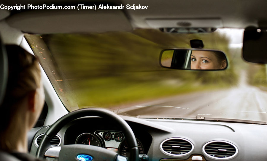 Car Mirror, Mirror, Car, Driving, Head, Portrait, Glasses