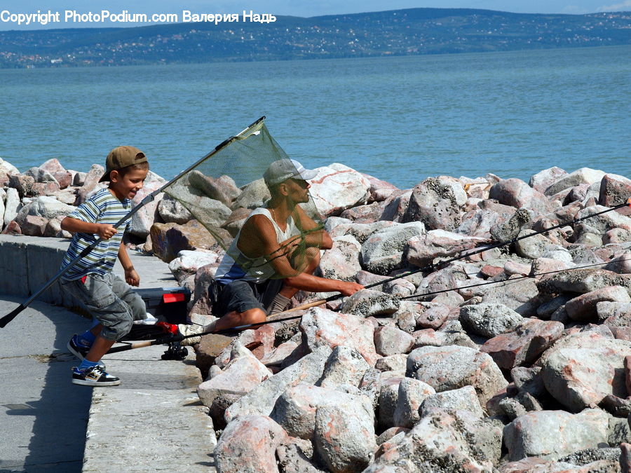People, Person, Human, Fishing, Rock, Rubble, Coast