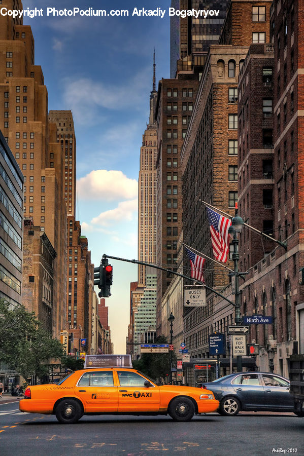 Cab, Car, Taxi, Vehicle, Automobile, Building, Brick