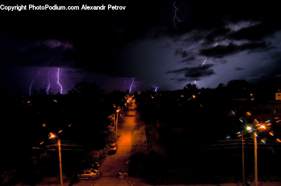 Light, Lightning, Weather, Night, Outdoors, Lighting, Alley