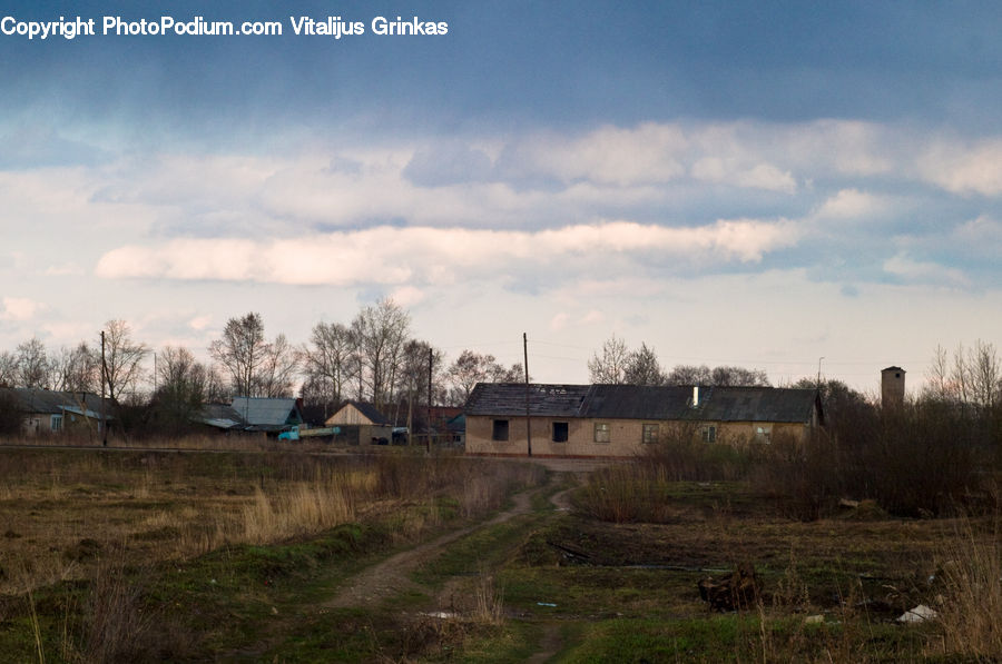 Factory, Refinery, Field, Grass, Grassland, Land, Outdoors
