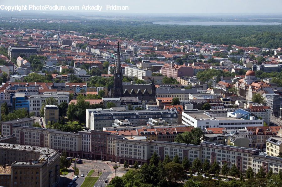 Aerial View, City, Downtown, Intersection, Road, Metropolis, Urban