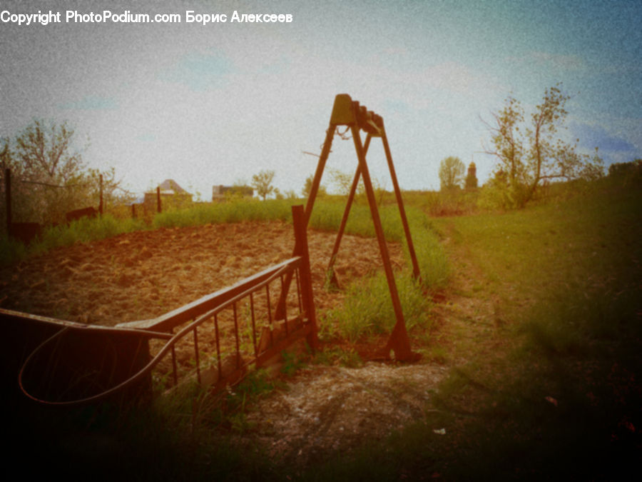 Playground, Dirt Road, Gravel, Road, Tripod, Field, Grass