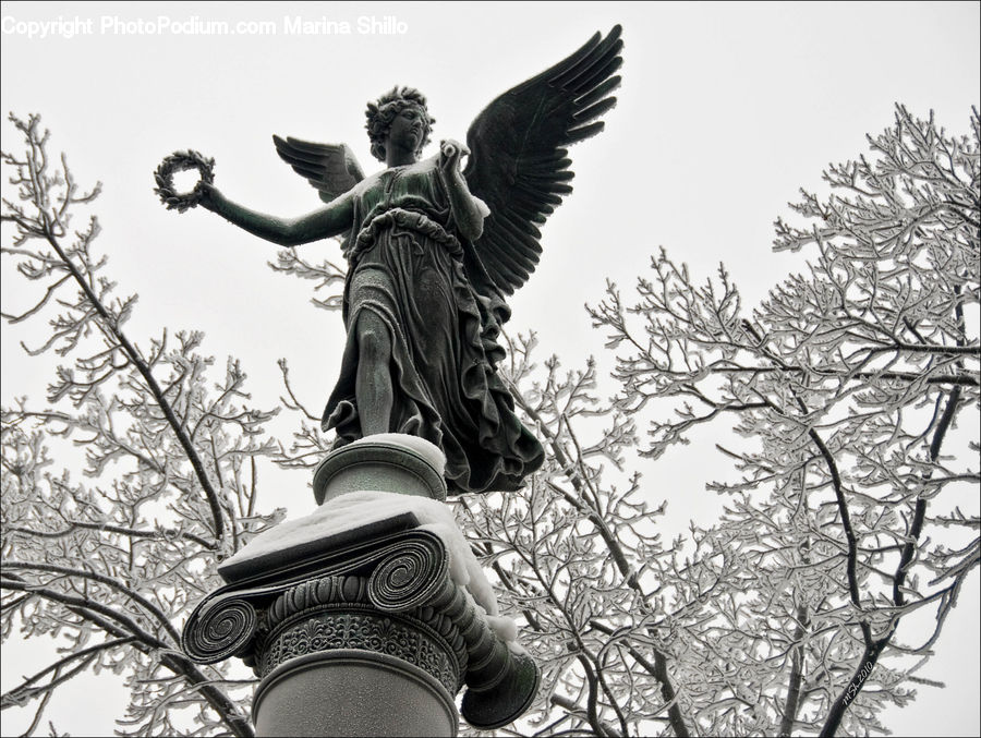 Art, Sculpture, Statue, Plant, Tree, Artemis, Angel
