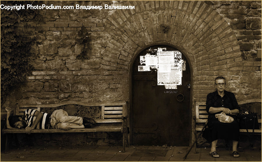 People, Person, Human, Brick, Bench, Bunker, Furniture