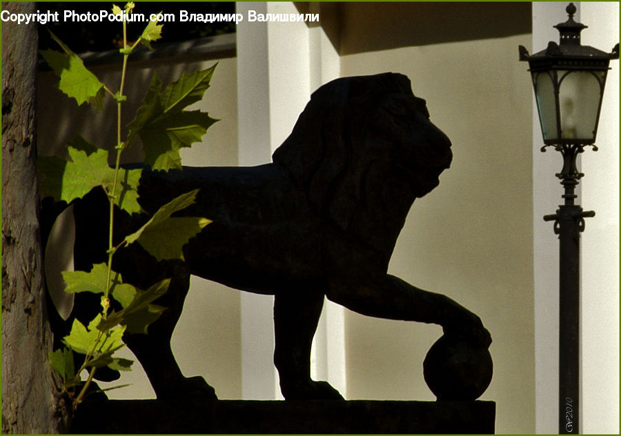 Lamp Post, Pole, Art, Gargoyle, Statue, Plant, Vine