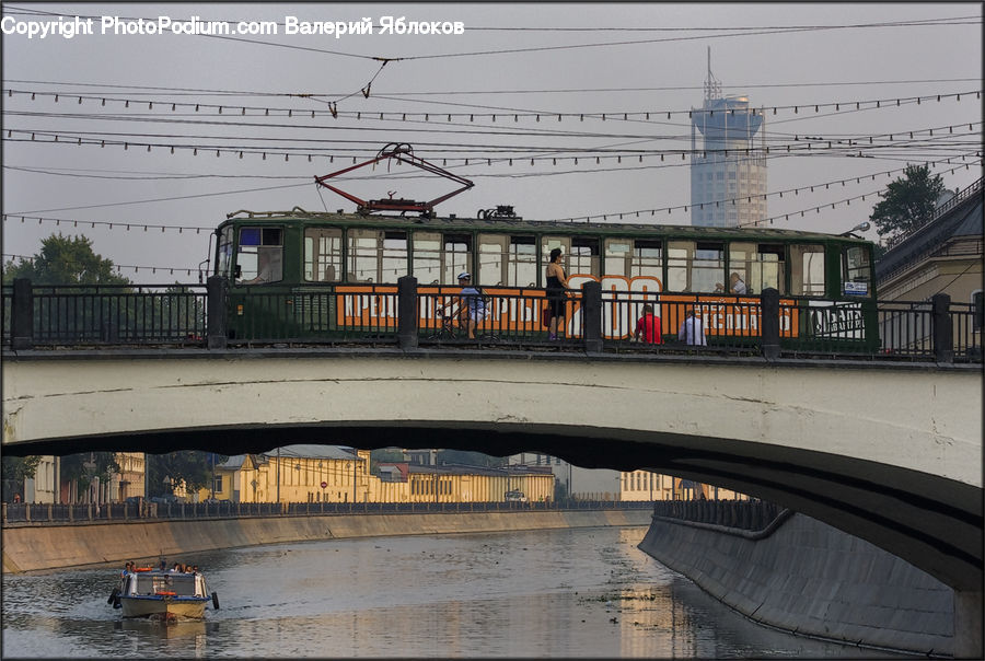 Bridge, Cable Car, Streetcar, Trolley, Vehicle, Building, Housing