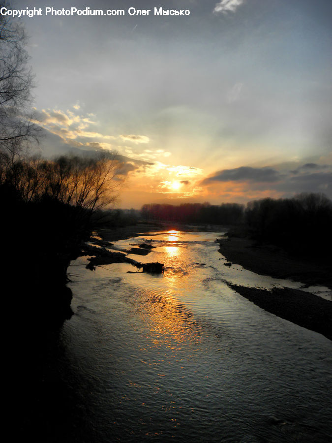 Dawn, Dusk, Sky, Sunrise, Sunset, Outdoors, River