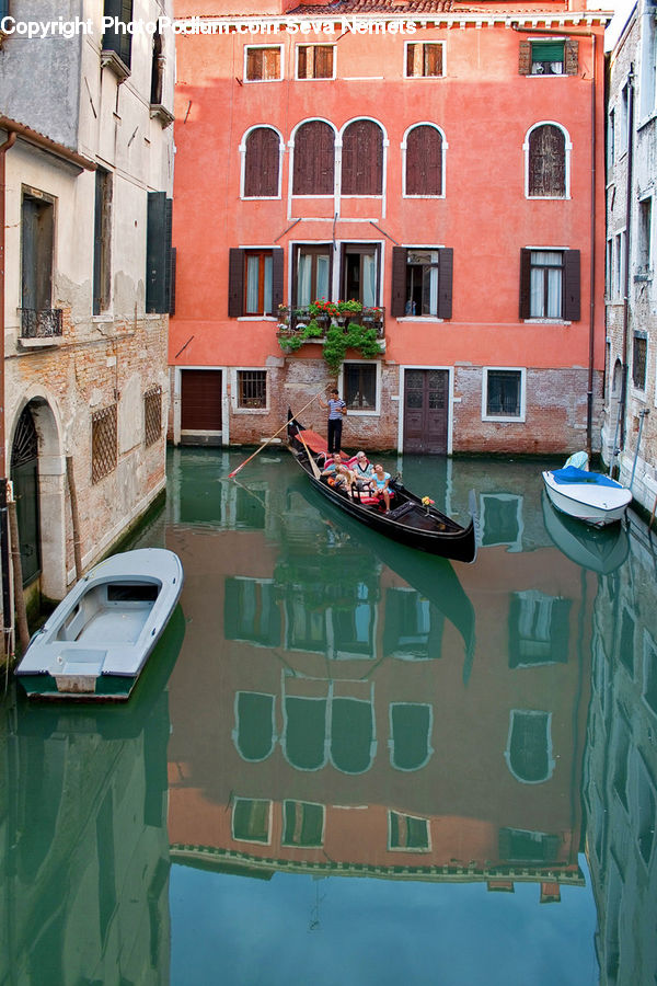 Boat, Gondola, Watercraft, Dinghy, Brick, Apartment Building, Building