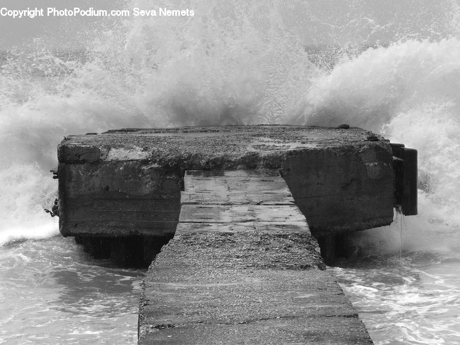 Outdoors, Sea, Sea Waves, Water, Coast, Bunker, Rock