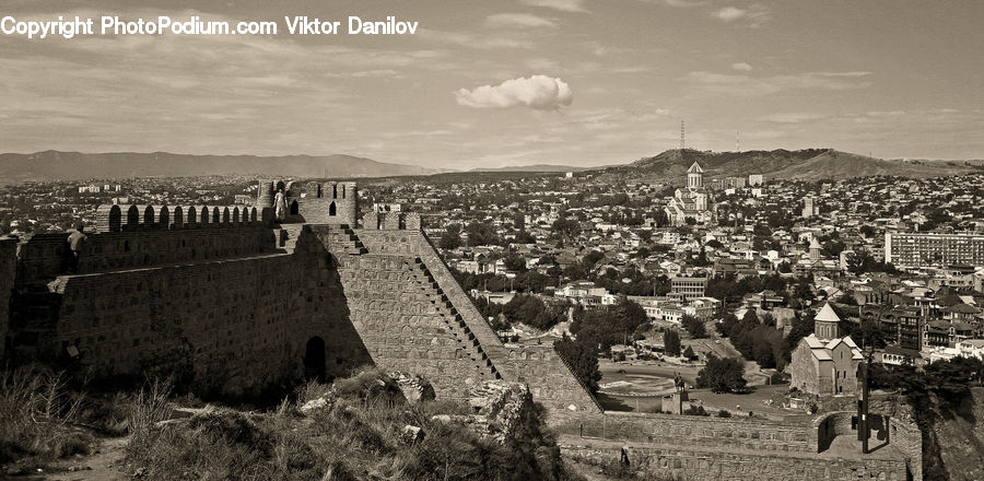 Architecture, Castle, Fort, Ruins, Aerial View, Building, Downtown