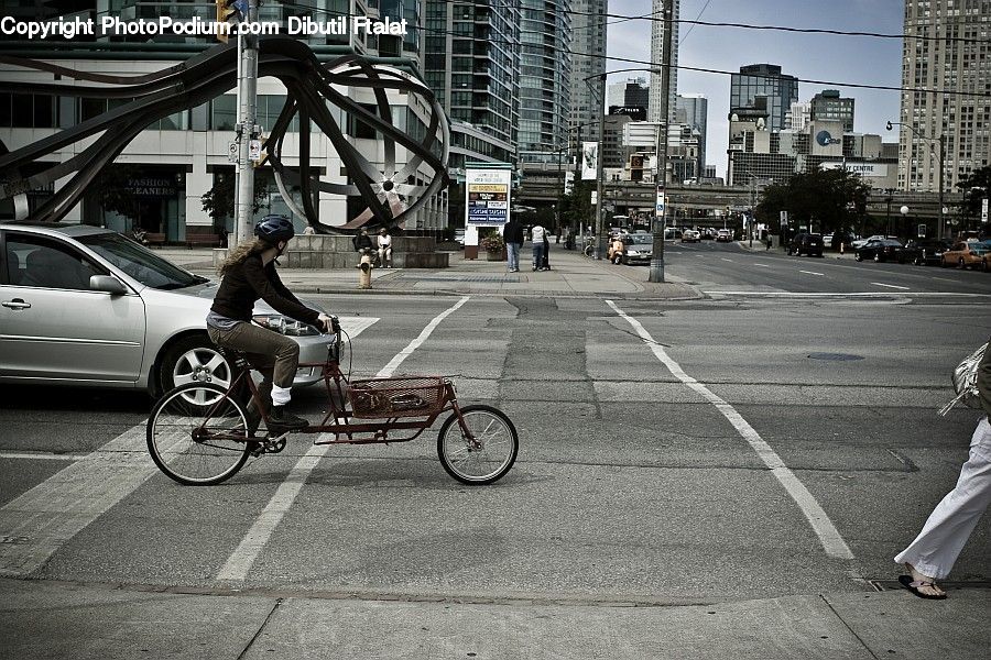 Intersection, Road, Bicycle, Bike, Cyclist, Automobile, Car