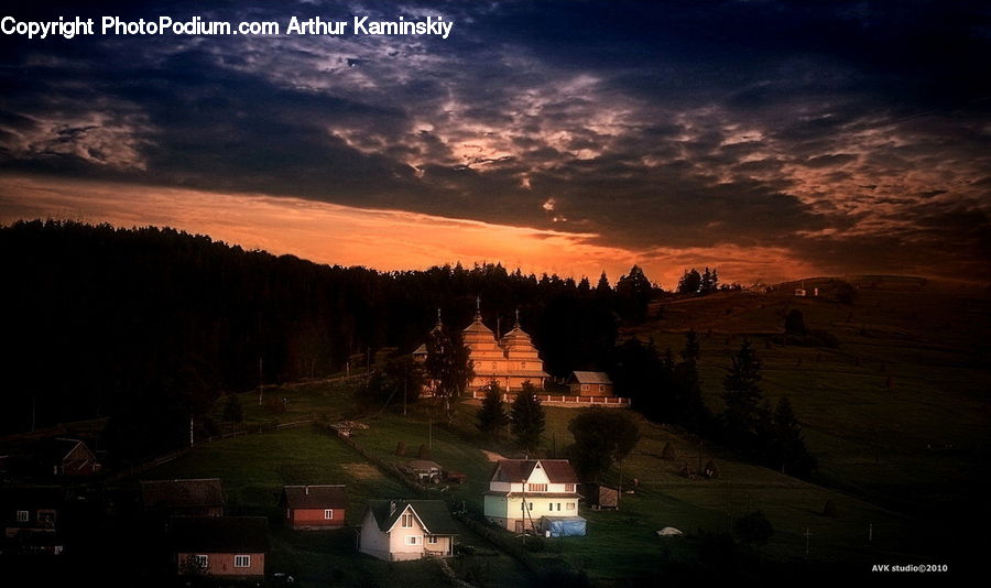 Building, Cottage, Housing, Countryside, Field, Rural, Night