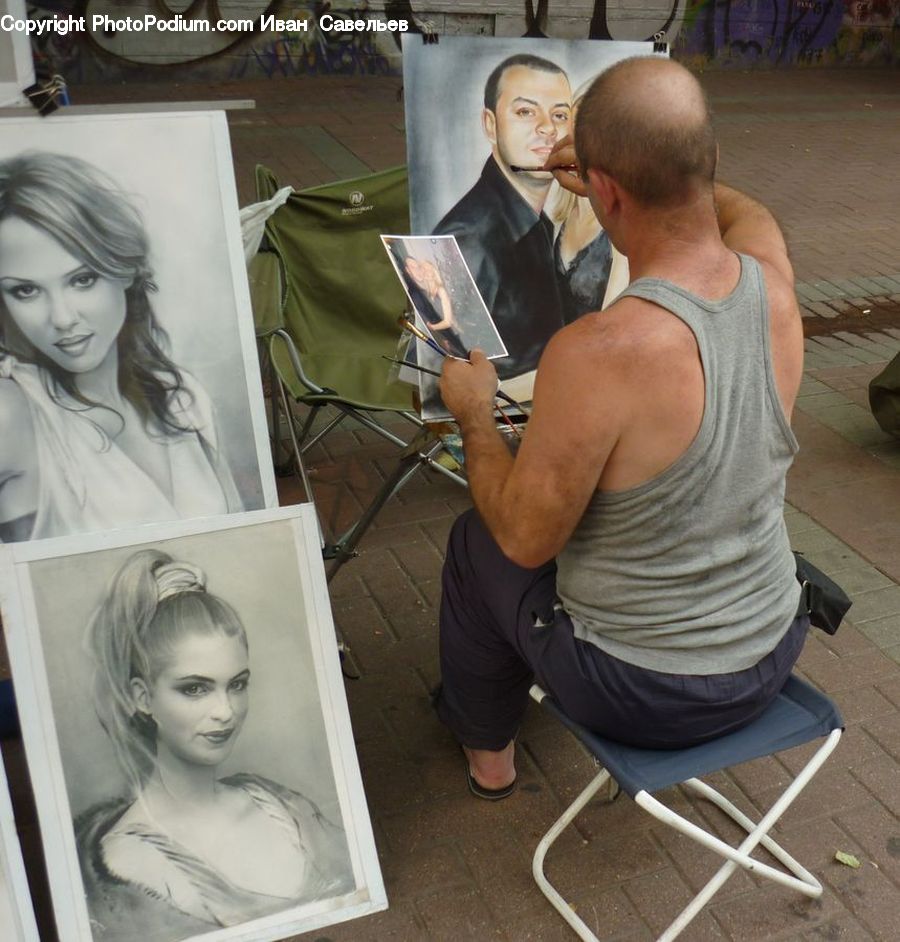 People, Person, Human, Chair, Furniture, Art, Painting