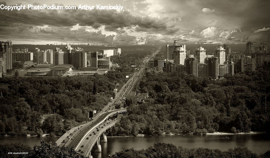 City, Downtown, Urban, Aerial View, Outdoors, Storm, Weather