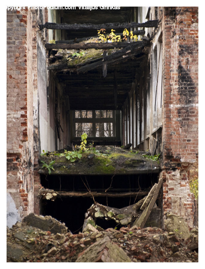 Brick, Rubble, Hole, Bunker, Fireplace, Hearth, Alley