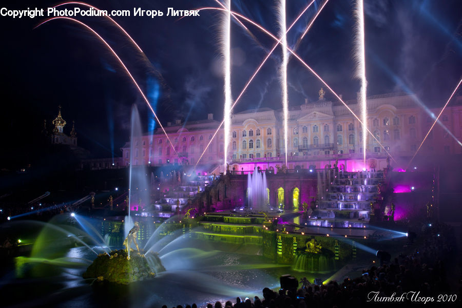 Fountain, Water, Fireworks, Night, Lighting, Club, Festival