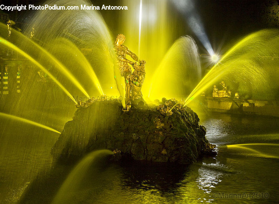 Fountain, Water, Field, Grass, Grassland, Plant, Blossom