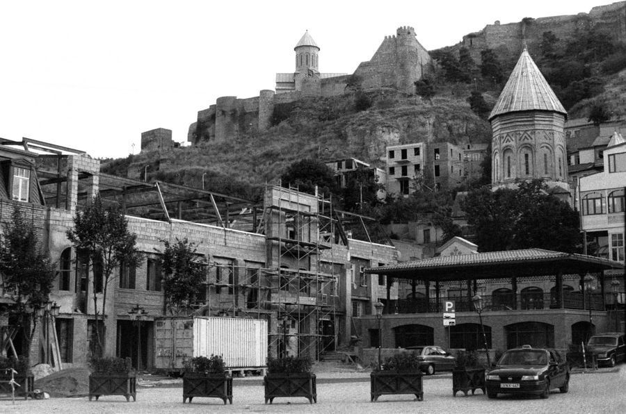Automobile, Car, Vehicle, Building, Downtown, Town, Bench