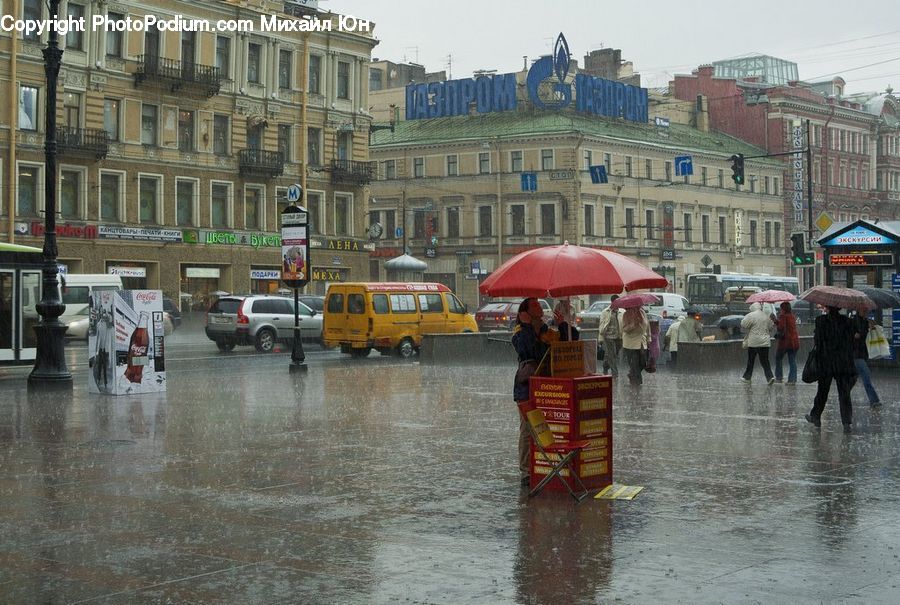 Umbrella, Flood, Bus, Minibus, Van, Vehicle, Engine